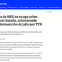 El xito de MFE en su opa sobre Mediaset Espaa, seleccionada como transaccin de julio por TTR